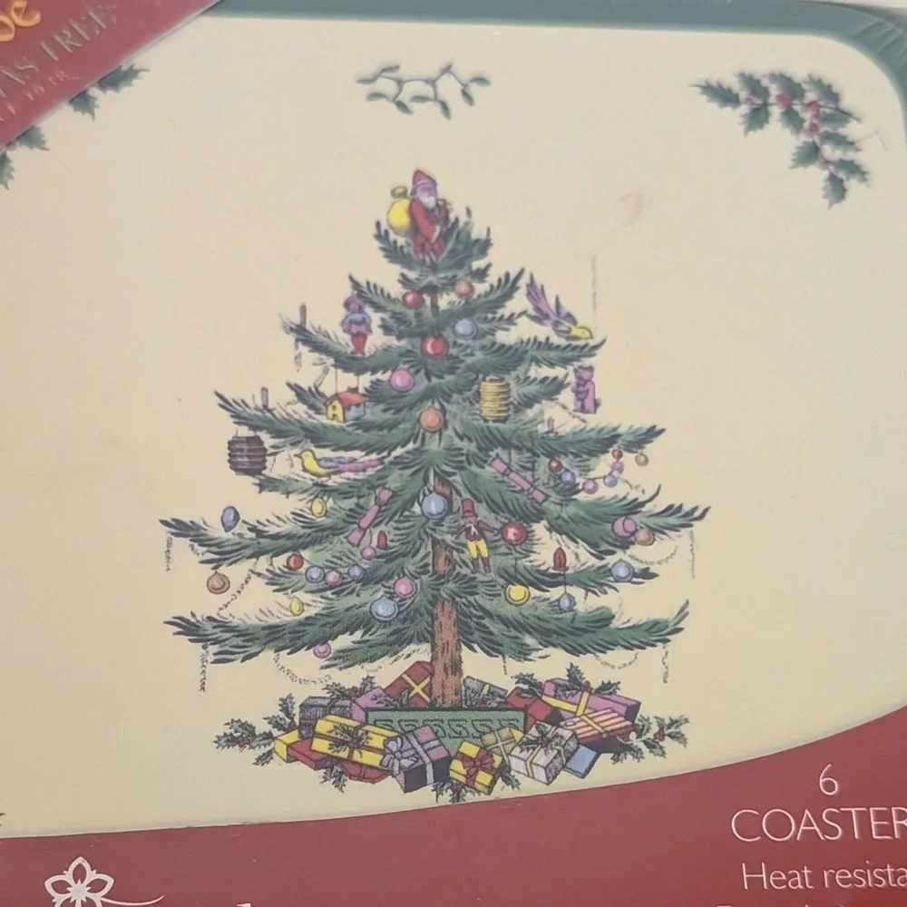 Spode‎ Christmas Tree Pimpernel Coasters Set of 6 Cork Backed Heat Resistant NEW